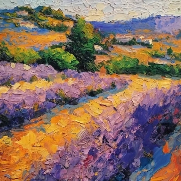 Original Small Landscape Paintings, Heavy Texture Hand Painted Art, Easy Landscape Painting Ideas, Provence Lavender Field Cypress Tree Painting, Simple Small Canvas Paintings-Paintingforhome