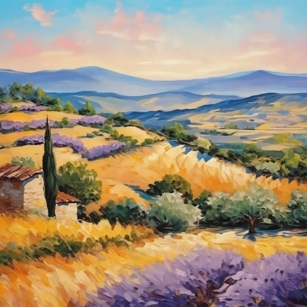 Simple Small Canvas Paintings, Original Small Landscape Paintings, Heavy Texture Acrylic Artwork, Easy Landscape Painting Ideas, Provence Lavender Field Cypress Tree Painting-Paintingforhome