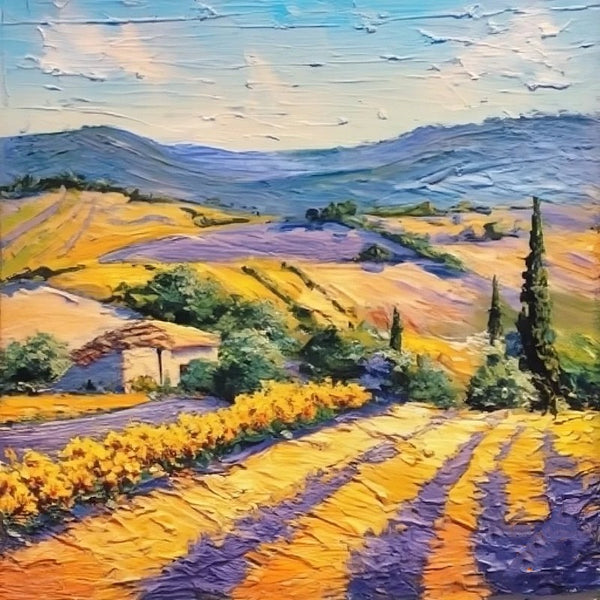 Provence Lavender Field Cypress Tree Painting, Simple Small Canvas Paintings, Original Small Landscape Paintings, Heavy Texture Acrylic Artwork, Easy Landscape Painting Ideas for Home Decor-Paintingforhome