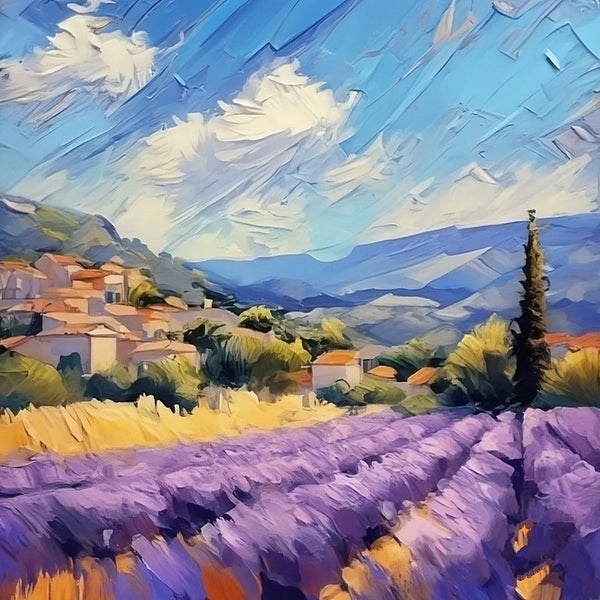 Simple Small Canvas Paintings, Heavy Texture Acrylic Artwork, Easy Landscape Painting Ideas, Original Small Landscape Paintings, Provence Lavender Field Cypress Tree Painting-Paintingforhome