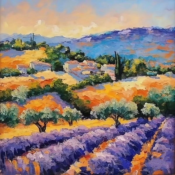 Small Hand Painted Art, Heavy Texture Hand Painted Art, Easy Landscape Painting Ideas, Provence Lavender Field Cypress Tree Painting, Simple Small Canvas Paintings-Paintingforhome