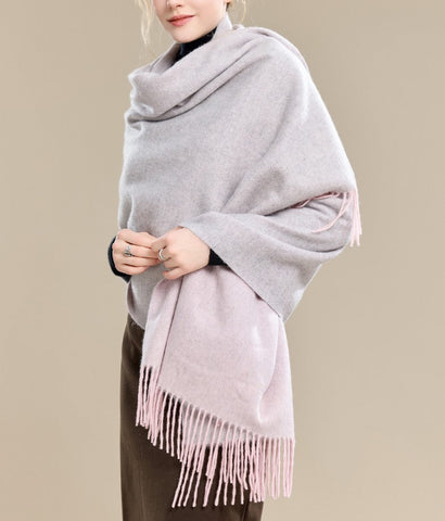 Light Gray and Dusty Rose Fashion Scarf, Christmas Gift, Gifts for Her, Long Wool Scarf, Soft Wool Scarf for Women, Warm Cape, Evening Wrap, Winter Shawl, Elegant Shawl-Paintingforhome
