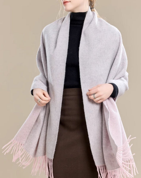 Light Gray and Dusty Rose Fashion Scarf, Christmas Gift, Gifts for Her, Long Wool Scarf, Soft Wool Scarf for Women, Warm Cape, Evening Wrap, Winter Shawl, Elegant Shawl-Paintingforhome
