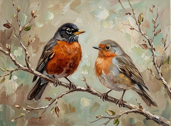 Hand Painted Canvas Art, Robin Birds Painting, Original Oil Paintings, Love Bird Couple Painting, Small Canvas Artwork, Original Oil Paintings