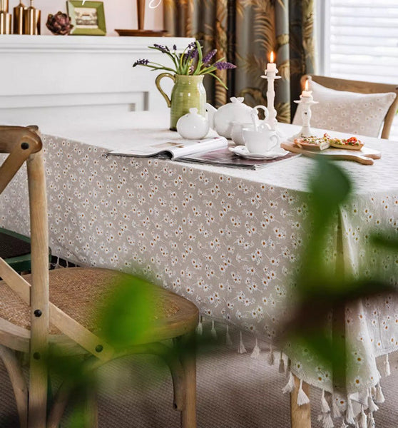 Country Farmhouse Tablecloth, Rustic Flower Pattern Table Covers for Kitchen, Large Rectangle Tablecloth for Dining Room Table, Linen Rectangular Tablecloth for Oval Table-Paintingforhome