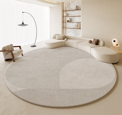 Living Room Modern Grey Rugs, Circular Rugs under Coffee Table, Round Contemporary Modern Rugs in Bedroom, Modern Carpets for Dining Room-Paintingforhome