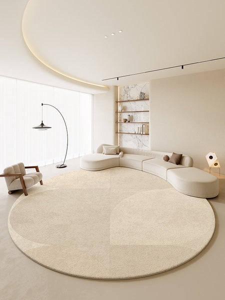 Modern Rugs for Living Room, Contemporary Cream Color Rugs for Bedroom, Circular Modern Rugs under Chairs, Geometric Round Rugs for Dining Room-Paintingforhome