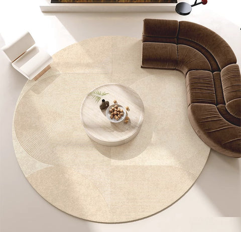 Unique Modern Rugs for Living Room, Geometric Round Rugs for Dining Room, Contemporary Cream Color Rugs for Bedroom, Circular Modern Rugs under Chairs-Paintingforhome