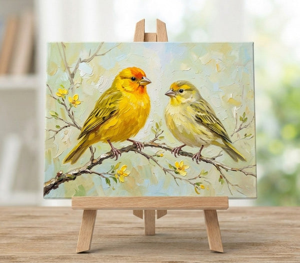 Saffron Finch Birds Painting, Hand Painted Canvas Art, Original Oil Paintings, Love Bird Couple Painting, Small Canvas Artwork, Original Oil Paintings