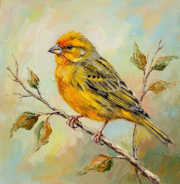 Saffron Finch Bird Painting, Hand Painted Canvas Art, Small Art on Canvas, Original Oil Paintings, Heavy Texture Painting, Miniature Wall Art
