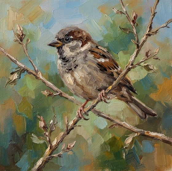 Hand Painted Canvas Art, Sparrow Bird Painting, Heavy Texture Painting, Bird Art on Canvas, Miniature Wall Art, Original Small Paintings