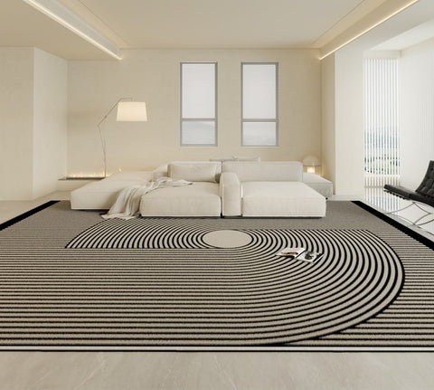 Contemporary Modern Rugs for Bedroom, Abstract Geometric Rugs for Dining Room, Black Modern Rug Placement Ideas for Living Room-Paintingforhome