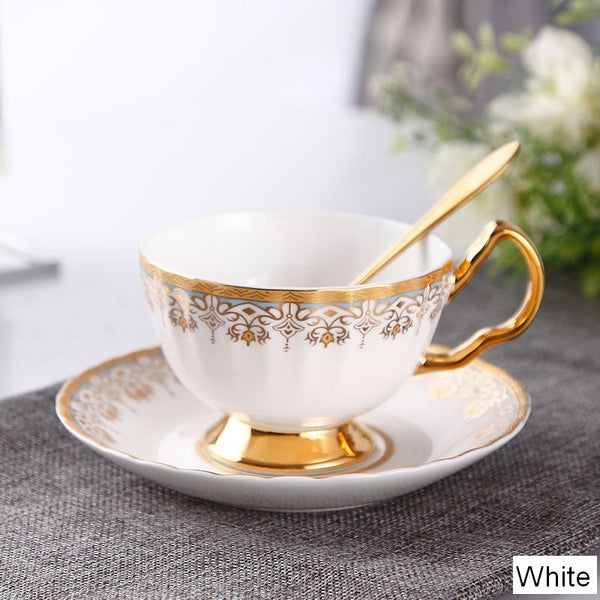Unique British Tea Cup and Saucer in Gift Box, Pink Blue White Porcelain Tea Cup Saucer Set, Elegant British Ceramic Coffee Cups for Traditional Afternoon Tea-Paintingforhome
