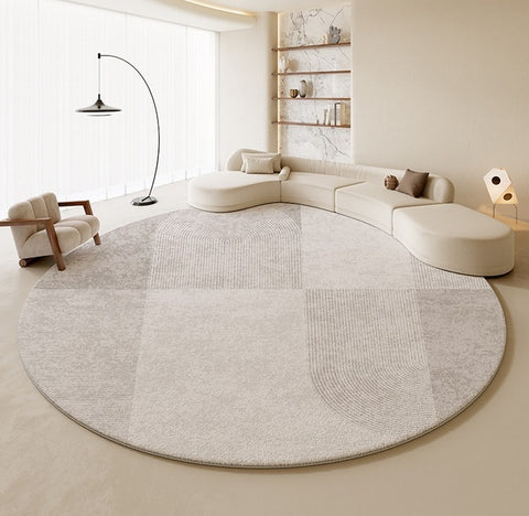 Unique Circular Modern Rugs, Abstract Grey Rugs under Coffee Table, Dining Room Modern Rug Ideas, Round Area Rugs, Modern Rugs in Bedroom-Paintingforhome