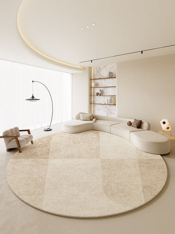 Modern Round Rugs under Coffee Table, Circular Rugs for Dining Table, Abstract Contemporary Rugs for Bedroom, Modern Cream Color Rugs for Living Room-Paintingforhome