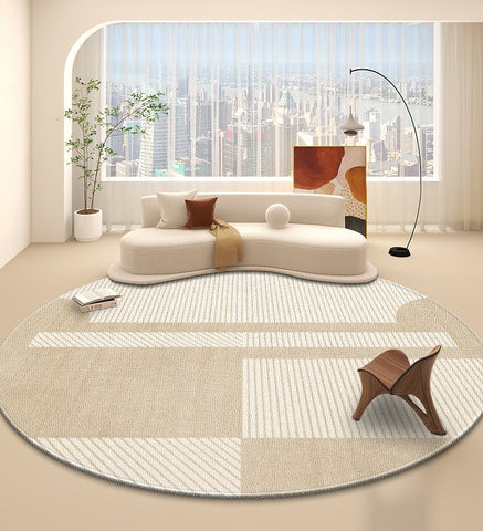 Contemporary Round Rugs, Bedroom Modern Round Rugs, Circular Modern Rugs under Dining Room Table, Geometric Modern Rug Ideas for Living Room-Paintingforhome