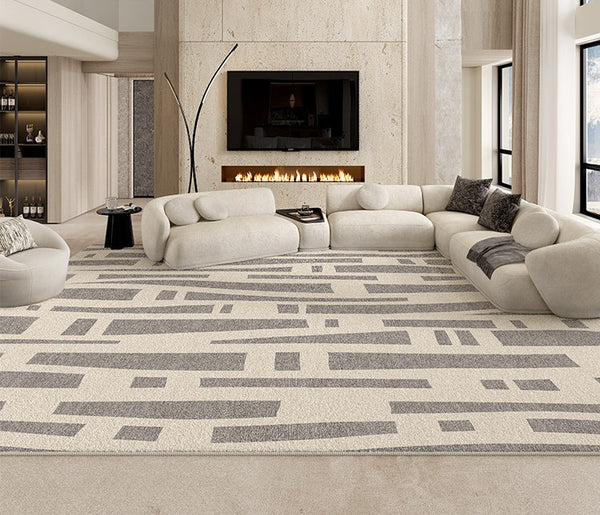 Large Modern Rugs for Living Room, Gray Geometric Area Rugs for Bedroom, Contemporary Area Rugs for Dining Room-Paintingforhome