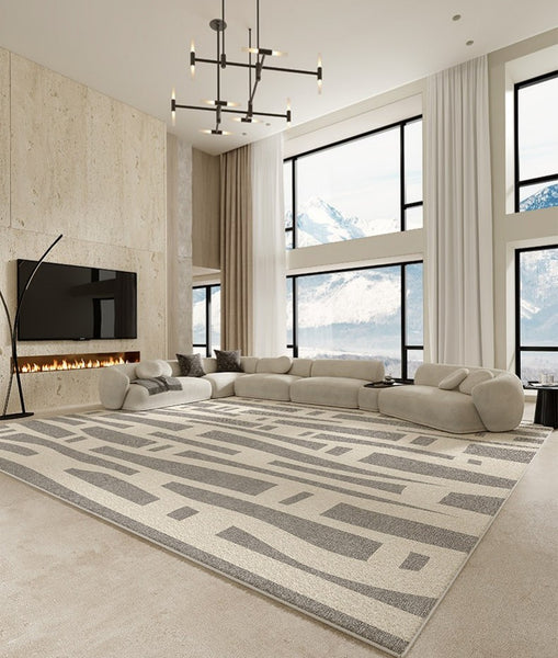 Large Modern Rugs for Living Room, Gray Geometric Area Rugs for Bedroom, Contemporary Area Rugs for Dining Room-Paintingforhome