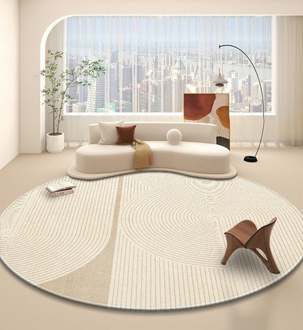 Simple Contemporary Round Rugs, Circular Modern Rugs under Dining Room Table, Bedroom Modern Round Rugs, Geometric Modern Rug Ideas for Living Room-Paintingforhome