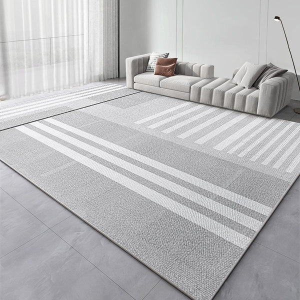 Simple Contemporary Grey Rugs for Bedroom, Dining Room Floor Carpets, Living Room Modern Rugs, Modern Living Room Rug Placement-Paintingforhome