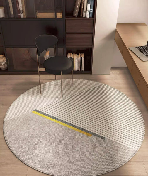 Modern Round Rugs under Coffee Table, Dining Room Modern Rugs, Gray Contemporary Round Rugs under Chairs, Circular Area Rugs for Bedroom-Paintingforhome