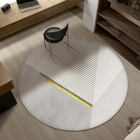 Modern Round Rugs under Coffee Table, Dining Room Modern Rugs, Gray Contemporary Round Rugs under Chairs, Circular Area Rugs for Bedroom-Paintingforhome