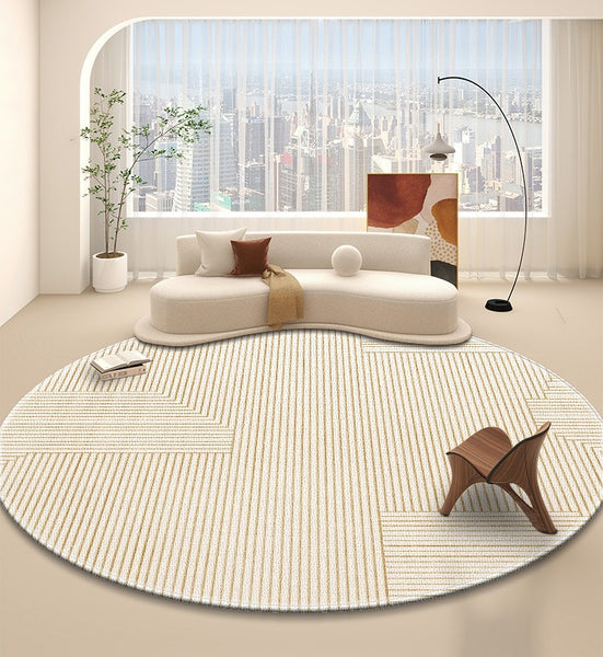 Dining Room Contemporary Round Rugs, Circular Modern Rugs under Chairs, Bedroom Modern Round Rugs, Geometric Modern Rug Ideas for Living Room-Paintingforhome