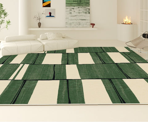 Contemporary Modern Rugs, Green Geometric Carpets, Abstract Modern Rugs for Living Room, Soft Modern Rugs under Dining Room Table-Paintingforhome