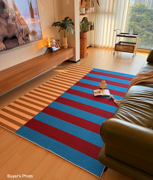 Modern Living Room Rug Ideas, Blue Mid Century Modern Rugs, Colorful Modern Rugs for Dining Room, Geometric Contemporary Area Rugs-Paintingforhome