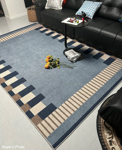 Geometric Modern Area Rugs, Modern Living Room Rug Ideas, Mid Century Contemporary Rugs, Blue Modern Rugs for Dining Room-Paintingforhome
