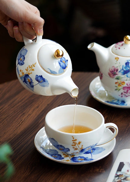 Porcelain Teapot with Matching Cup and Saucer in Gift Box, Ceramic Tea Pot with Integrated Cup, Stackable Teapot and Cup Set, Mother-and-Baby Teapot with Matching Saucer-Paintingforhome