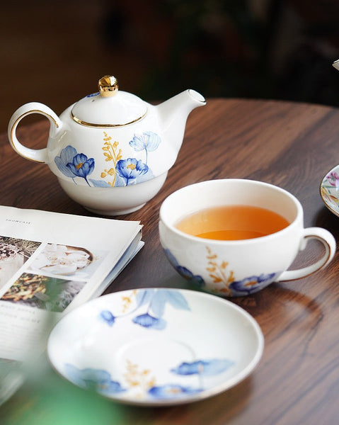 Porcelain Teapot with Matching Cup and Saucer in Gift Box, Ceramic Tea Pot with Integrated Cup, Stackable Teapot and Cup Set, Mother-and-Baby Teapot with Matching Saucer-Paintingforhome