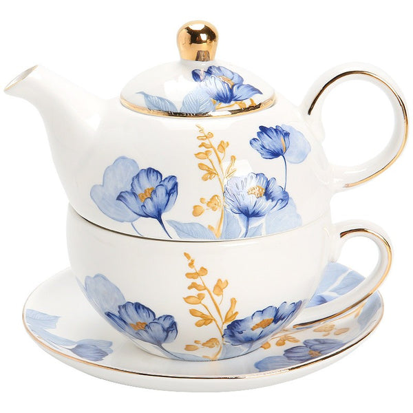 Porcelain Teapot with Matching Cup and Saucer in Gift Box, Ceramic Tea Pot with Integrated Cup, Stackable Teapot and Cup Set, Mother-and-Baby Teapot with Matching Saucer-Paintingforhome