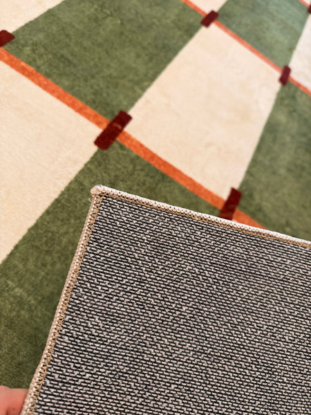 Geometric Area Rugs, Mid Century Contemporary Rugs, Green Modern Rugs for Living Room, Colorful Area Rugs for Bedroom-Paintingforhome