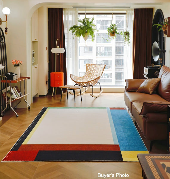 Modern Living Room Rug Ideas, Geometric Contemporary Area Rugs, Mid Century Modern Rugs, Colorful Modern Rugs for Bedroom-Paintingforhome
