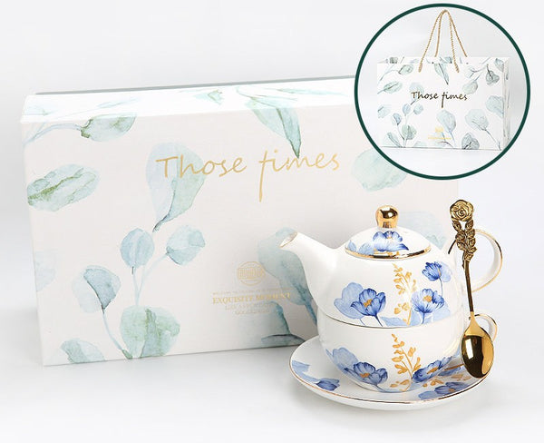 Porcelain Teapot with Matching Cup and Saucer in Gift Box, Ceramic Tea Pot with Integrated Cup, Stackable Teapot and Cup Set, Mother-and-Baby Teapot with Matching Saucer-Paintingforhome