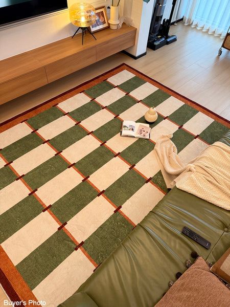 Geometric Area Rugs, Mid Century Contemporary Rugs, Green Modern Rugs for Living Room, Colorful Area Rugs for Bedroom-Paintingforhome