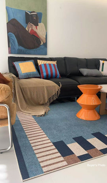 Geometric Modern Area Rugs, Modern Living Room Rug Ideas, Mid Century Contemporary Rugs, Blue Modern Rugs for Dining Room-Paintingforhome