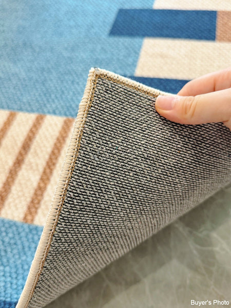 Geometric Modern Area Rugs, Modern Living Room Rug Ideas, Mid Century Contemporary Rugs, Blue Modern Rugs for Dining Room-Paintingforhome