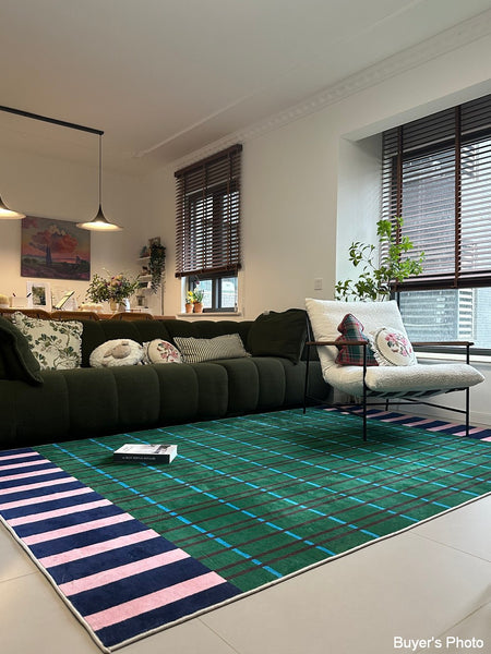 Modern Rugs for Living Room, Geometric Area Rugs, Green Mid Century Contemporary Rugs, Colorful Area Rugs for Bedroom-Paintingforhome