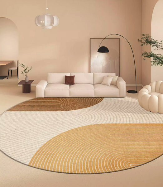 Circular Modern Rugs under Chairs, Dining Room Contemporary Round Rugs, Bedroom Modern Round Rugs, Geometric Modern Rug Ideas for Living Room-Paintingforhome