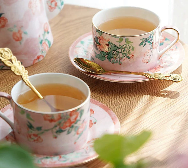 Elegant Coffee Cup, Porcelain Tea cups, British Tea Cup Set, Afternoon Tea Cup with Saucer Set, Porcelain Coffee Cups, Coffee Cup in Gift Box, Vintage Tea Cup Set-Paintingforhome