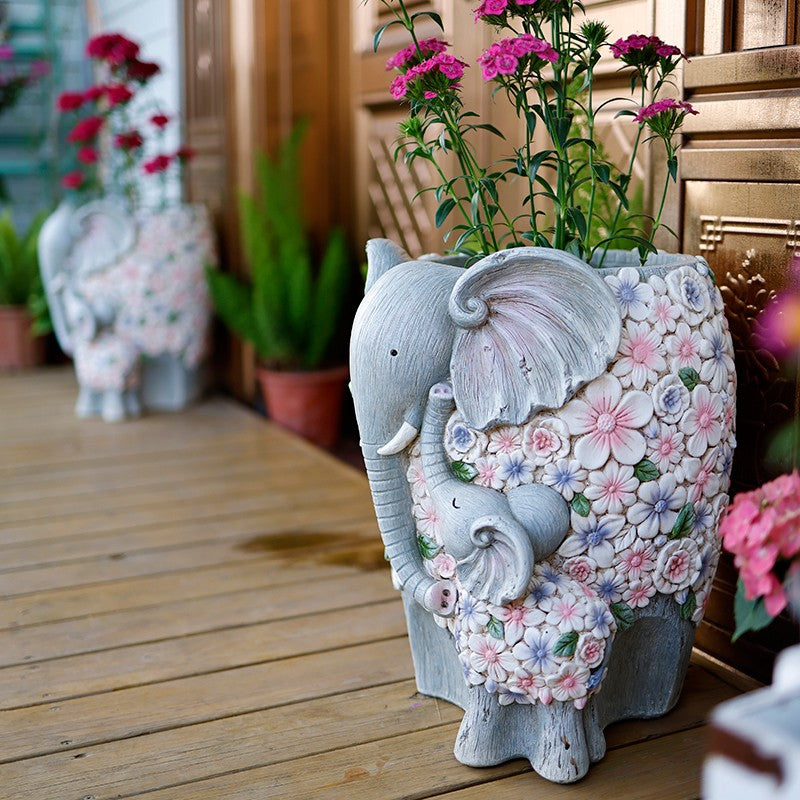 elephant plant pot outdoor Modern Garden Flower Pot, Unique Animal Statue for Garden Ornaments, B –  Paintingforhome