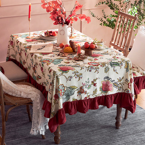 Large Modern Rectangle Tablecloth for Dining Room Table, Blue Flower Pattern Farmhouse Table Cloth, Square Tablecloth for Round Table-Paintingforhome