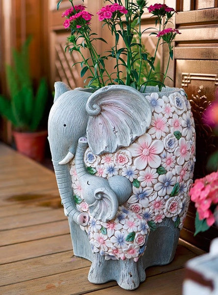 Resin Statue for Garden, Modern Garden Flower Pot, Unique Animal Statue for Garden Ornaments, Beautiful Elephant Flowerpot, Villa Outdoor Decor Gardening Ideas-Paintingforhome