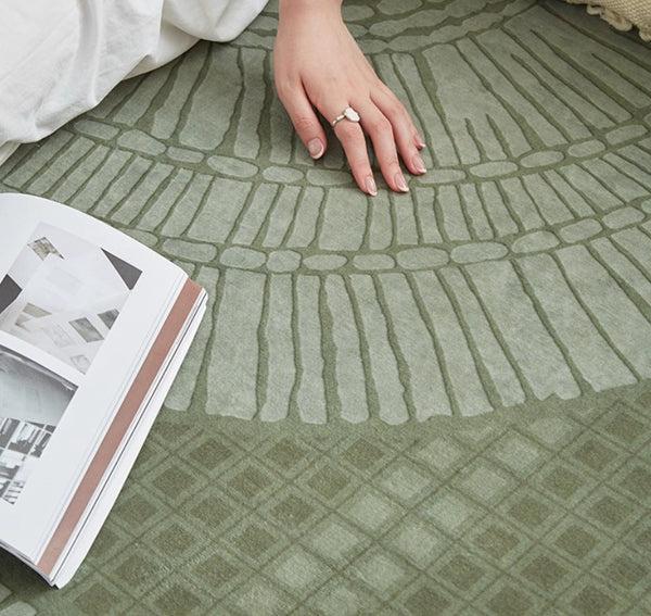 Dining Room Floor Rugs, Modern Rug Ideas for Living Room, Green Modern Rugs under Sofa, Abstract Contemporary Rugs for Bedroom-Paintingforhome