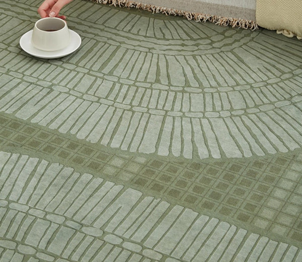 Dining Room Floor Rugs, Modern Rug Ideas for Living Room, Green Modern Rugs under Sofa, Abstract Contemporary Rugs for Bedroom-Paintingforhome