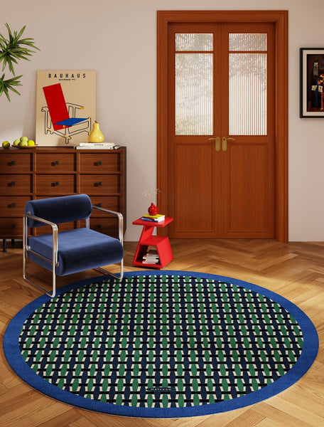 Abstract Contemporary Round Rugs under Chairs, Mid Century Circular Rugs for Bedroom, Modern Rugs for Dining Room, Geometric Modern Rugs for Living Room-Paintingforhome
