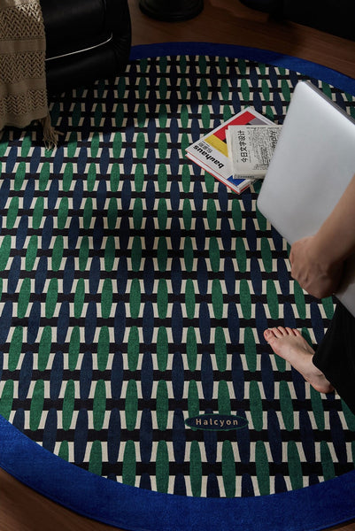 Abstract Contemporary Round Rugs under Chairs, Mid Century Circular Rugs for Bedroom, Modern Rugs for Dining Room, Geometric Modern Rugs for Living Room-Paintingforhome