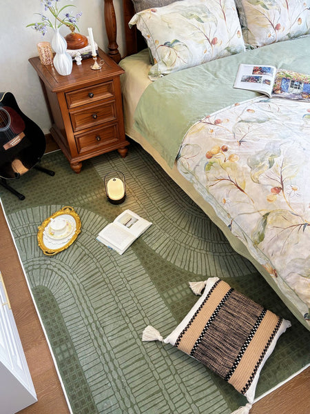 Dining Room Floor Rugs, Modern Rug Ideas for Living Room, Green Modern Rugs under Sofa, Abstract Contemporary Rugs for Bedroom-Paintingforhome